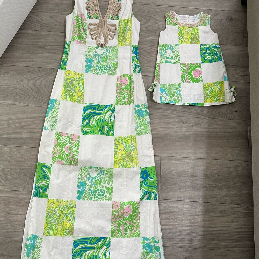 Lilly Pulitzer White and Green Patchwork Dress Set